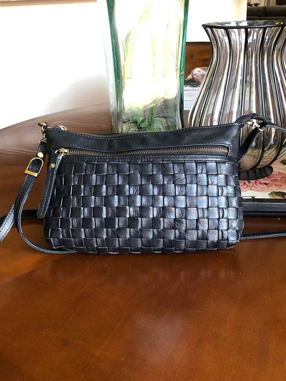 Milo Canada Genuine Leather Woven Crossbody Bag